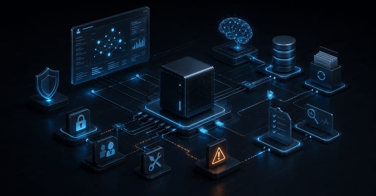 Illustration abstraite de l'article : IA locale open source en PME : self-hosted ne veut pas dire maîtrisé